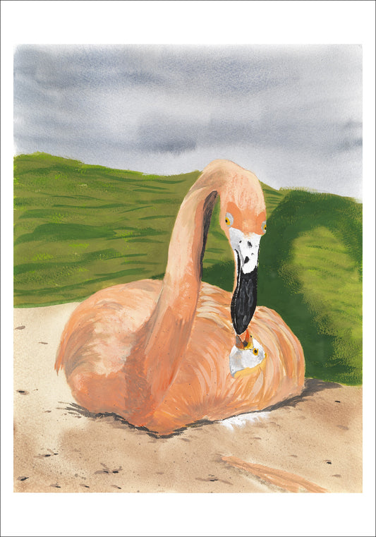 Flamingo and Baby Giclee Print of a Watercolor Painting