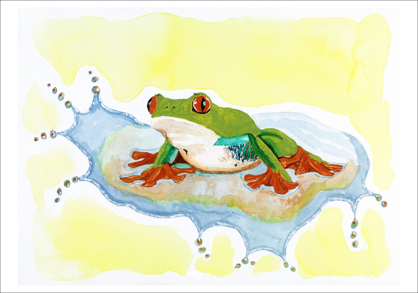 Green and Orange Frog Giclee Print of a Watercolor Painting