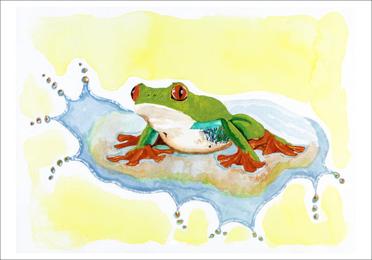 Green and Orange Frog Giclee Print of a Watercolor Painting