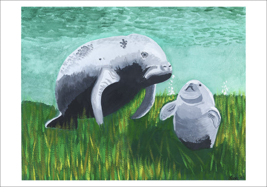 Manatee and Baby Giclee Print of a Watercolor Painting